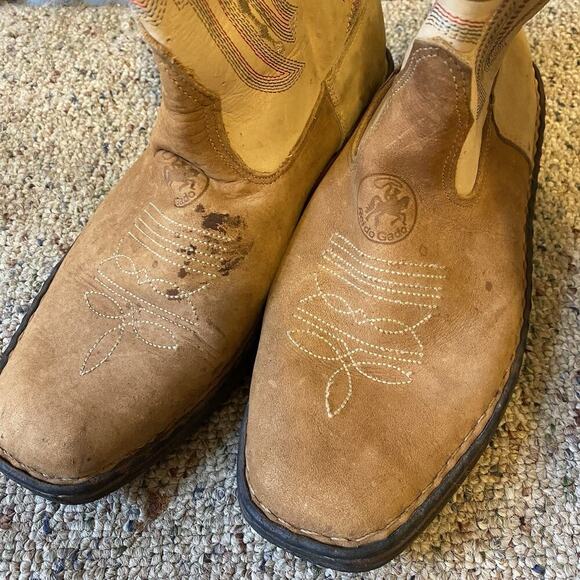 Reido Gado Beige Brown Leather Square Toe Cowboy Boots Western Sz 40/7US Unisex - Picture 7 of 10